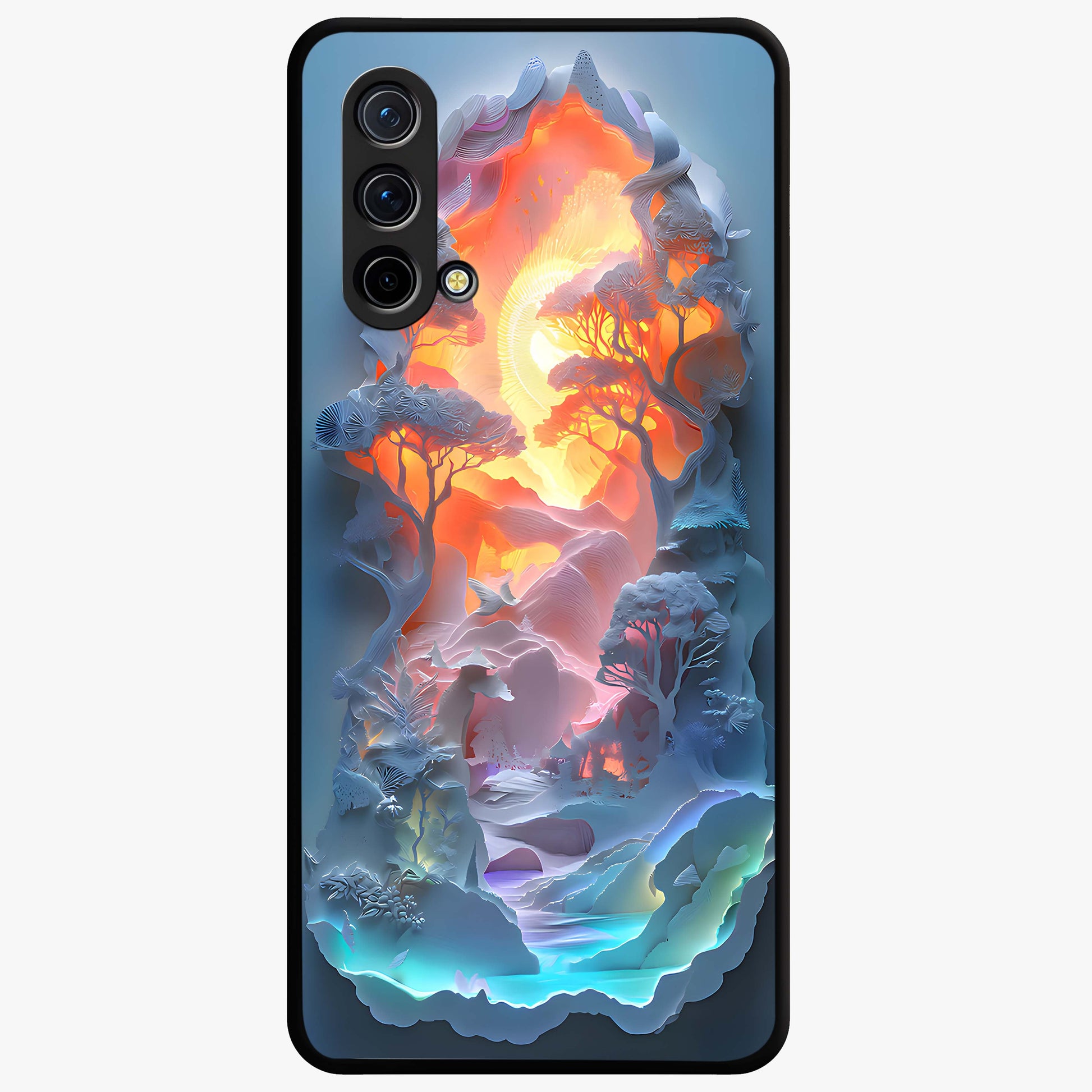 Glow Forest Portal Glass Case showing flat back view with glowing forest portal artwork and glossy glass finish.