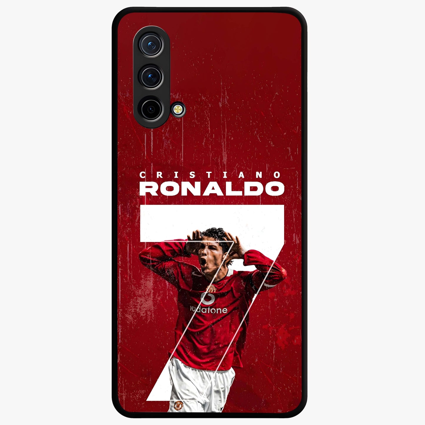 Goal Celebration Legacy Glass Case showing flat back view with football celebration inspired artwork and glossy glass finish.