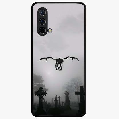 Graveyard Shadow Descent Glass Case showing flat back view with dark graveyard themed artwork and glossy glass finish.