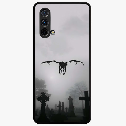 Graveyard Shadow Descent Glass Case showing flat back view with dark graveyard themed artwork and glossy glass finish.