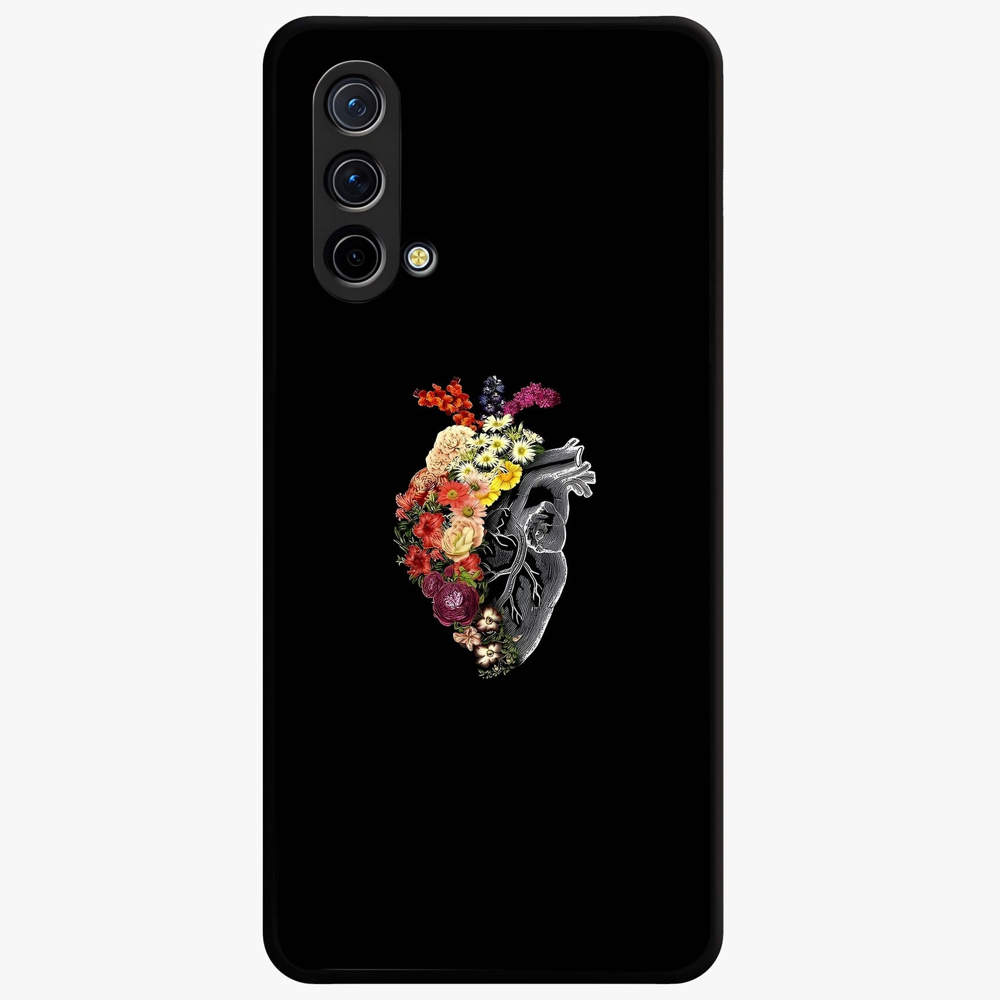 Heart With Flowers Glass Case showing flat back view with heart shaped floral artwork and glossy glass finish.