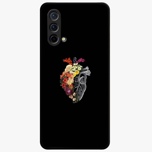 Heart With Flowers Glass Case showing flat back view with heart shaped floral artwork and glossy glass finish.