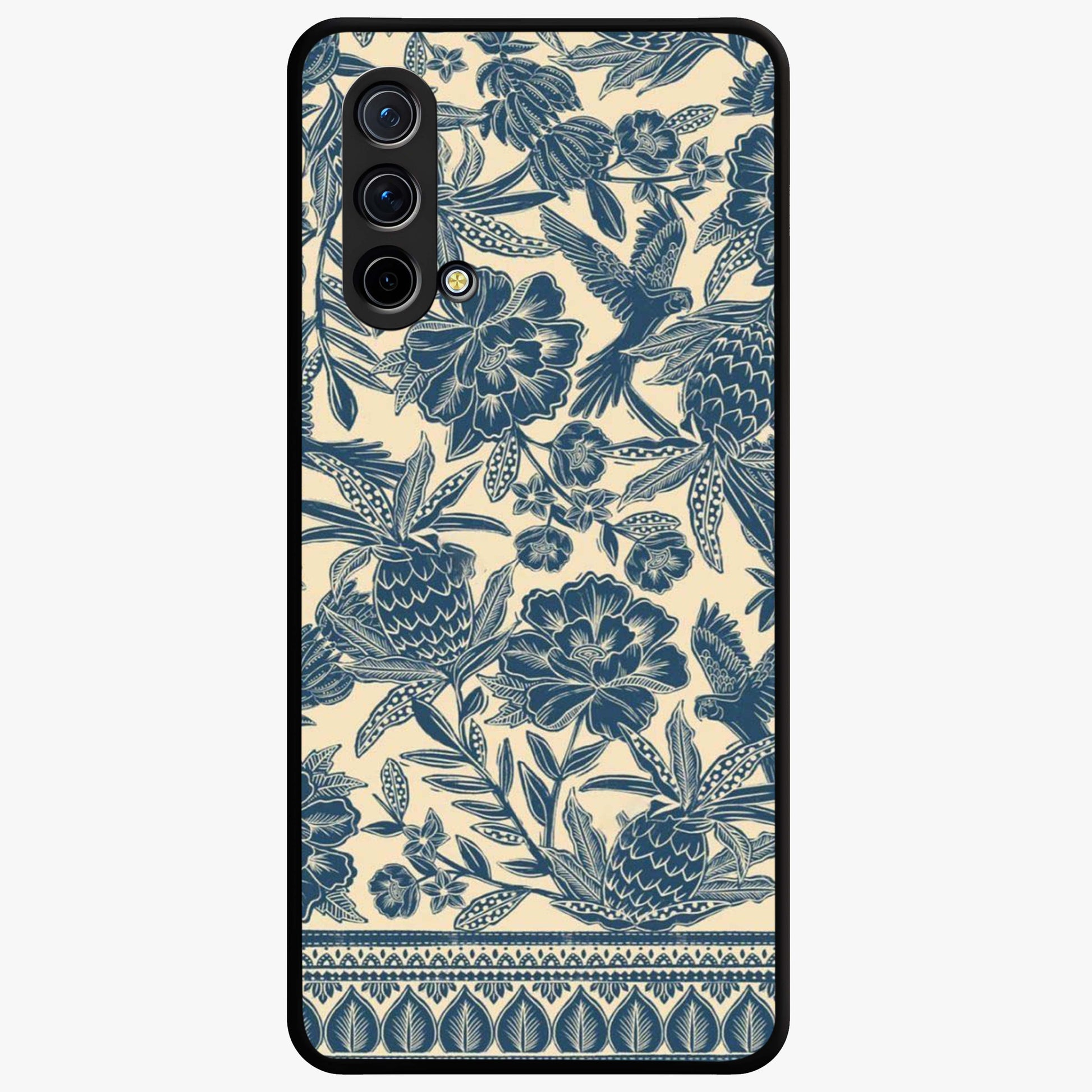 Heirloom Wild Bloom Glass Case showing flat back view with vintage inspired wild flower artwork and glossy glass finish.