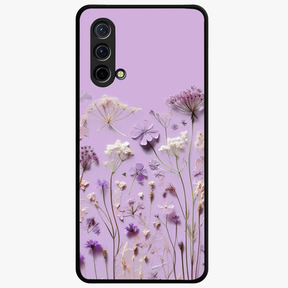 Lavender Blossom Dream Glass Case showing flat back view with soft lavender floral artwork and glossy glass finish.