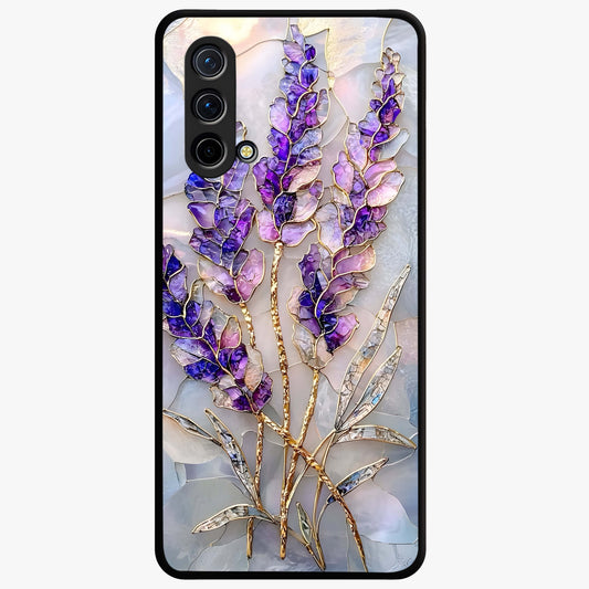 Lavender Dream Glow Glass Case showing flat back view with glowing lavender aesthetic artwork and glossy glass finish.