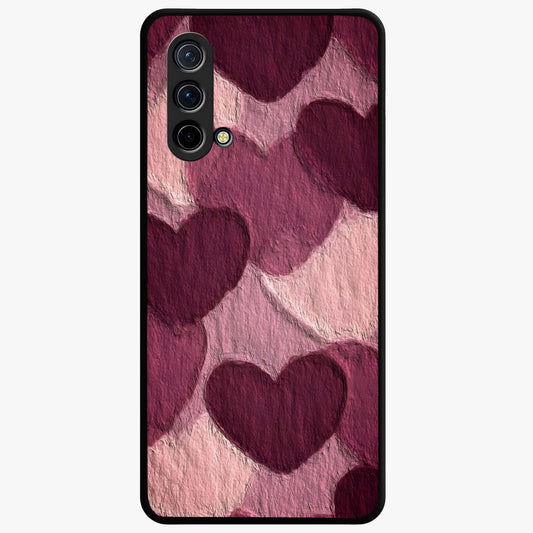 Layered Paper Hearts Glass Case showing flat back view with layered paper heart artwork and glossy glass finish.