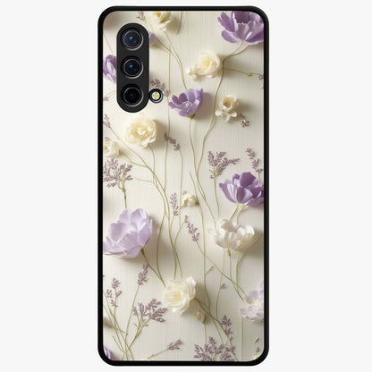 Lilac Breeze Harmony Glass Case showing flat back view with soft lilac themed artwork and glossy glass finish.