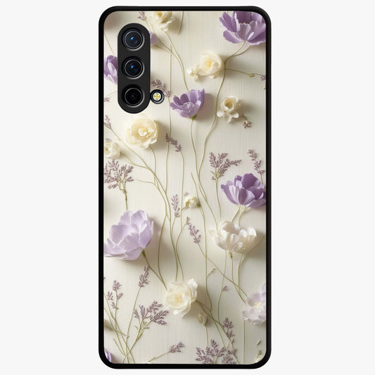 Lilac Breeze Harmony Glass Case showing flat back view with soft lilac themed artwork and glossy glass finish.