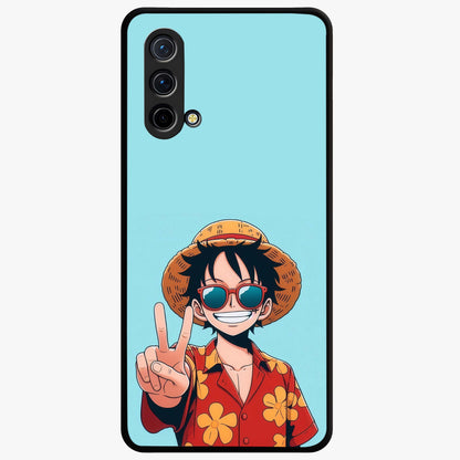 Luffy Summer Anime Vibe Glass Case showing flat back view with vibrant anime character artwork and glossy glass finish.