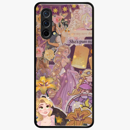 Magical Tangled Dream Glass Case showing flat back view with dreamy tangled artwork and glossy glass finish.