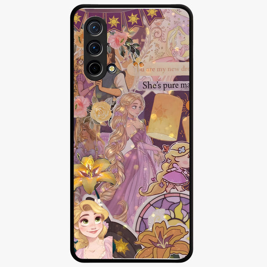 Magical Tangled Dream Glass Case showing flat back view with dreamy tangled artwork and glossy glass finish.