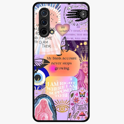 Manifestation Collage Glass Case showing flat back view with motivational collage artwork and glossy glass finish.
