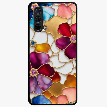Marble Flower Pattern Glass Case showing flat back view with marble texture floral artwork and glossy glass finish.