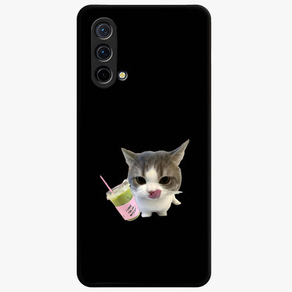Matcha Cat Style Glass Case showing flat back view with cute matcha themed cat artwork and glossy glass finish.