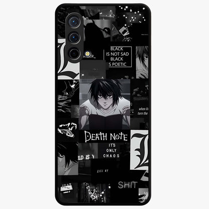 Midnight Chaos Mind Glass Case showing flat back view with abstract dark themed artwork and glossy glass finish.