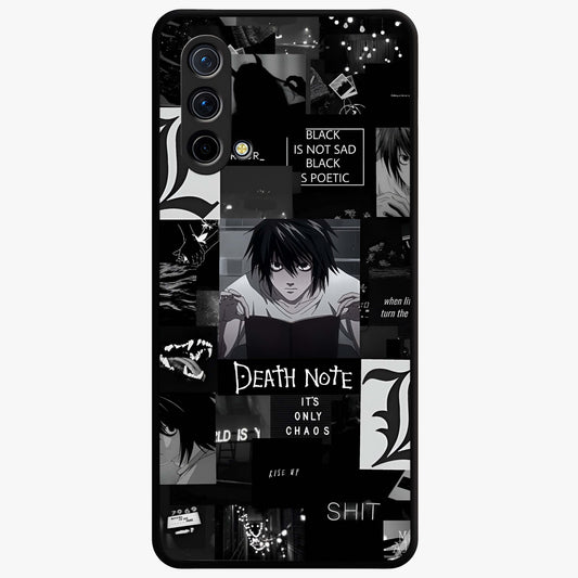 Midnight Chaos Mind Glass Case showing flat back view with abstract dark themed artwork and glossy glass finish.