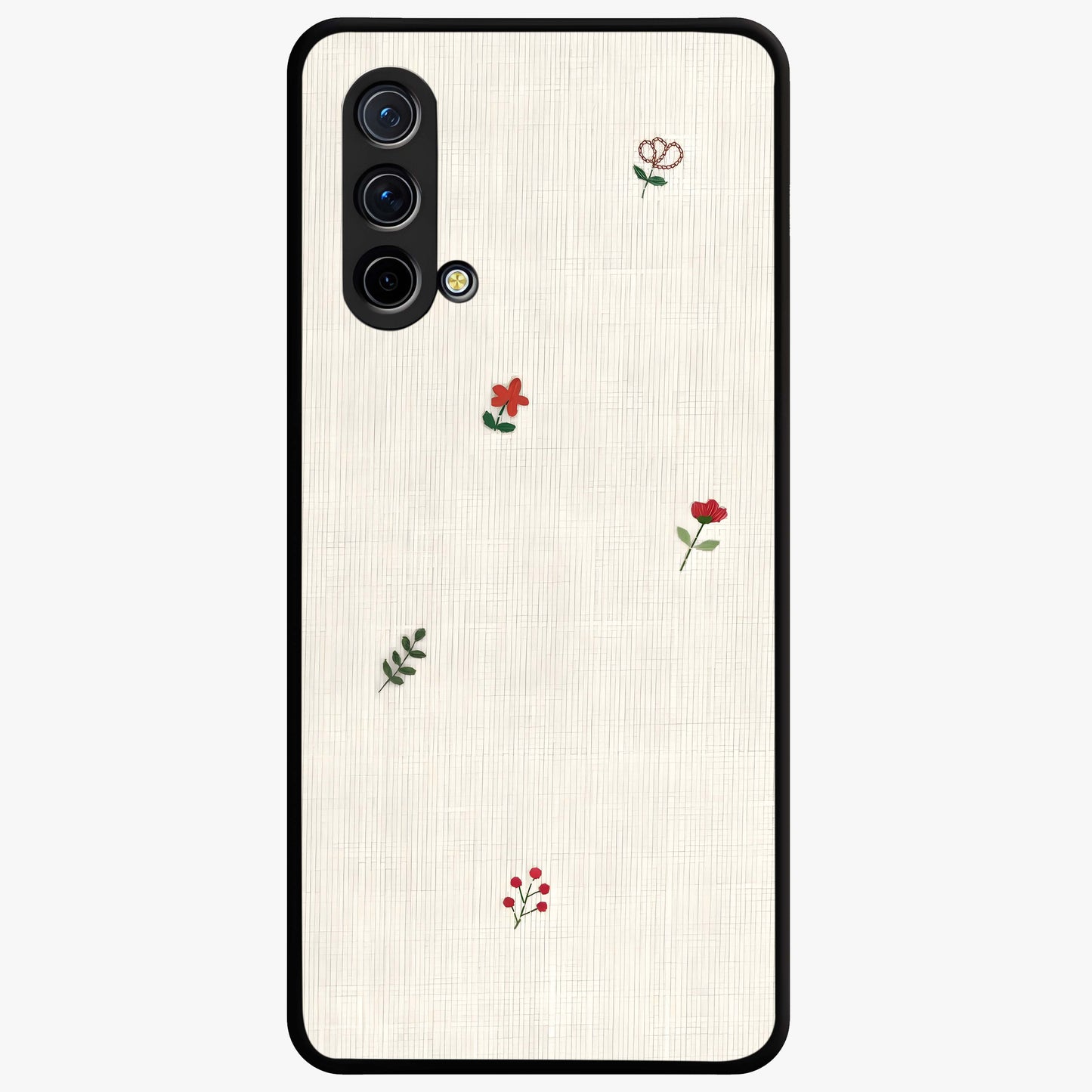 Minimal Petal Whispers Glass Case showing flat back view with soft minimal floral artwork and glossy glass finish.