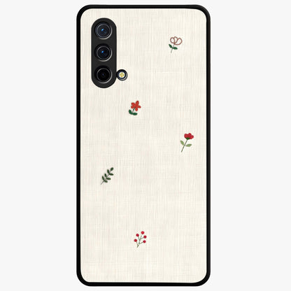 Minimal Petal Whispers Glass Case showing flat back view with soft minimal floral artwork and glossy glass finish.