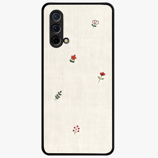 Minimal Petal Whispers Glass Case showing flat back view with soft minimal floral artwork and glossy glass finish.