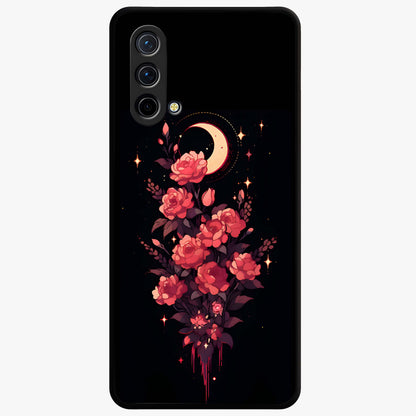 Moonlit Floral Elegance Glass Case showing flat back view with elegant floral artwork under moonlit tones and glossy glass finish.