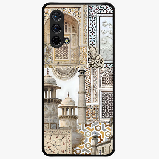 Mughal Marble Legacy Glass Case showing flat back view with intricate Mughal inspired marble pattern and glossy glass finish.