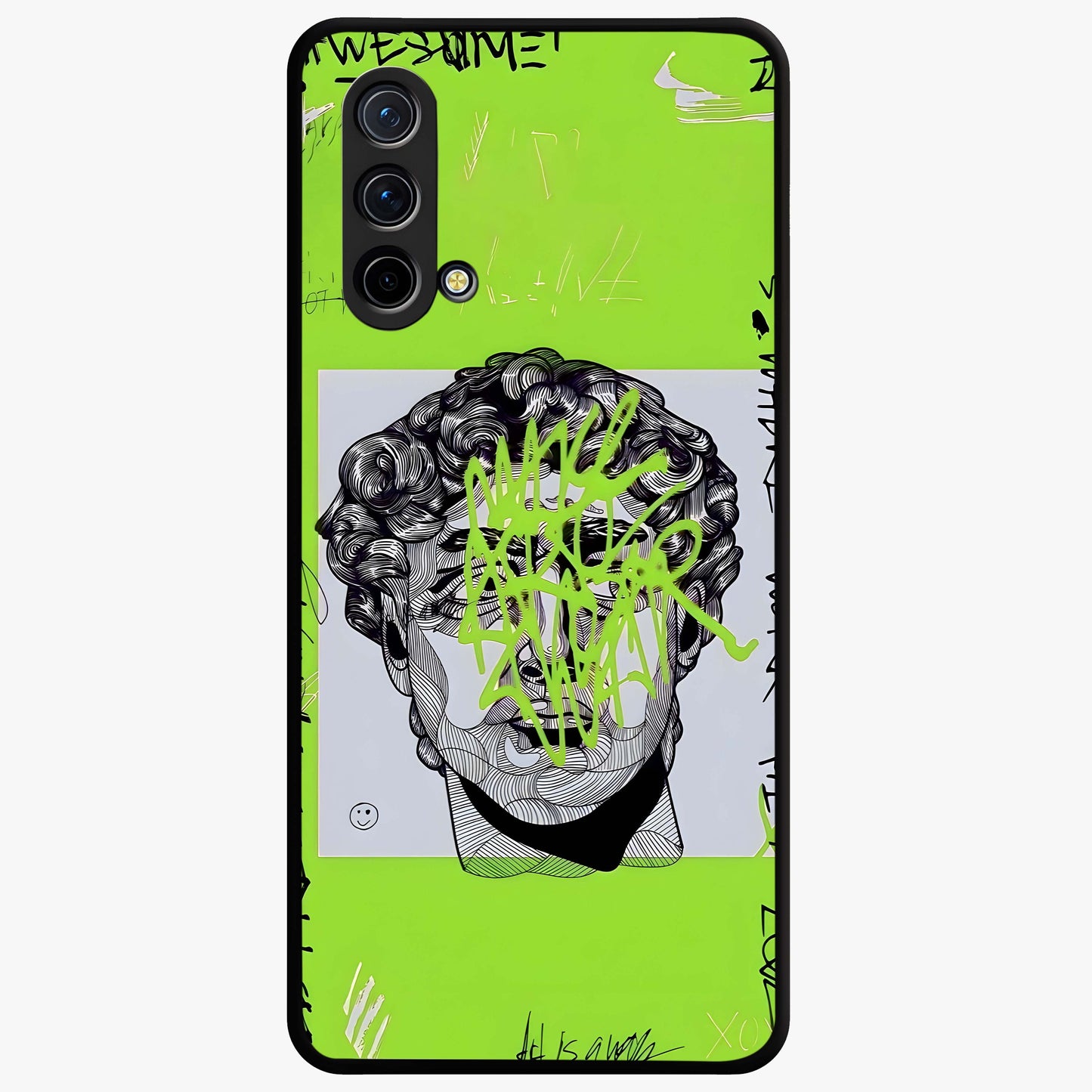 Neo Graffiti Rebellion Glass Case showing flat back view with vibrant graffiti artwork and glossy glass finish.