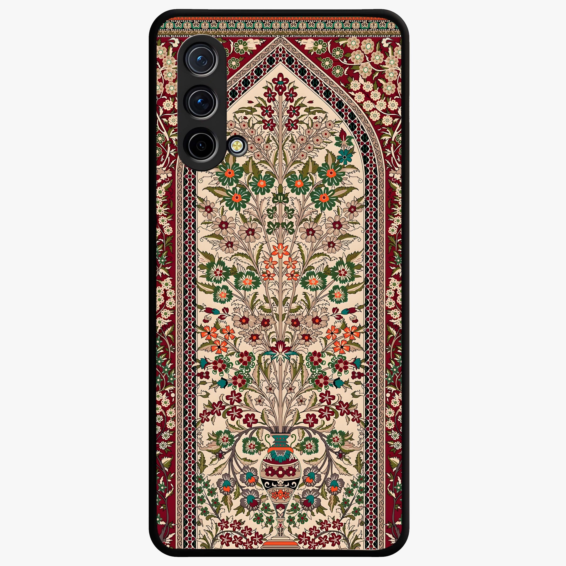 Persian Inspired Glass Case showing flat back view with ornate Persian style pattern artwork and glossy glass finish.