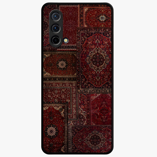 Persian Velvet Tale Glass Case showing flat back view with luxurious Persian velvet pattern artwork and glossy glass finish.