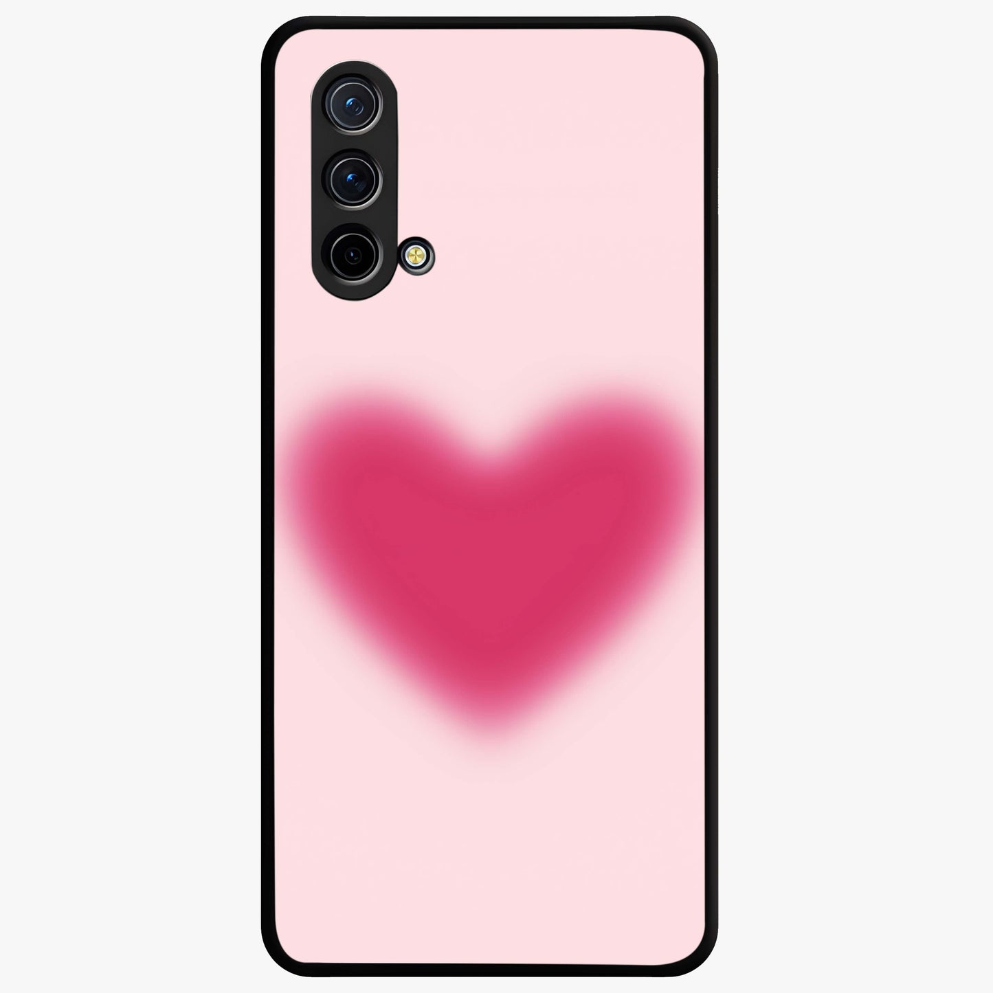 Pink Aura Heart Glass Case showing flat back view with glowing heart artwork and glossy glass finish.