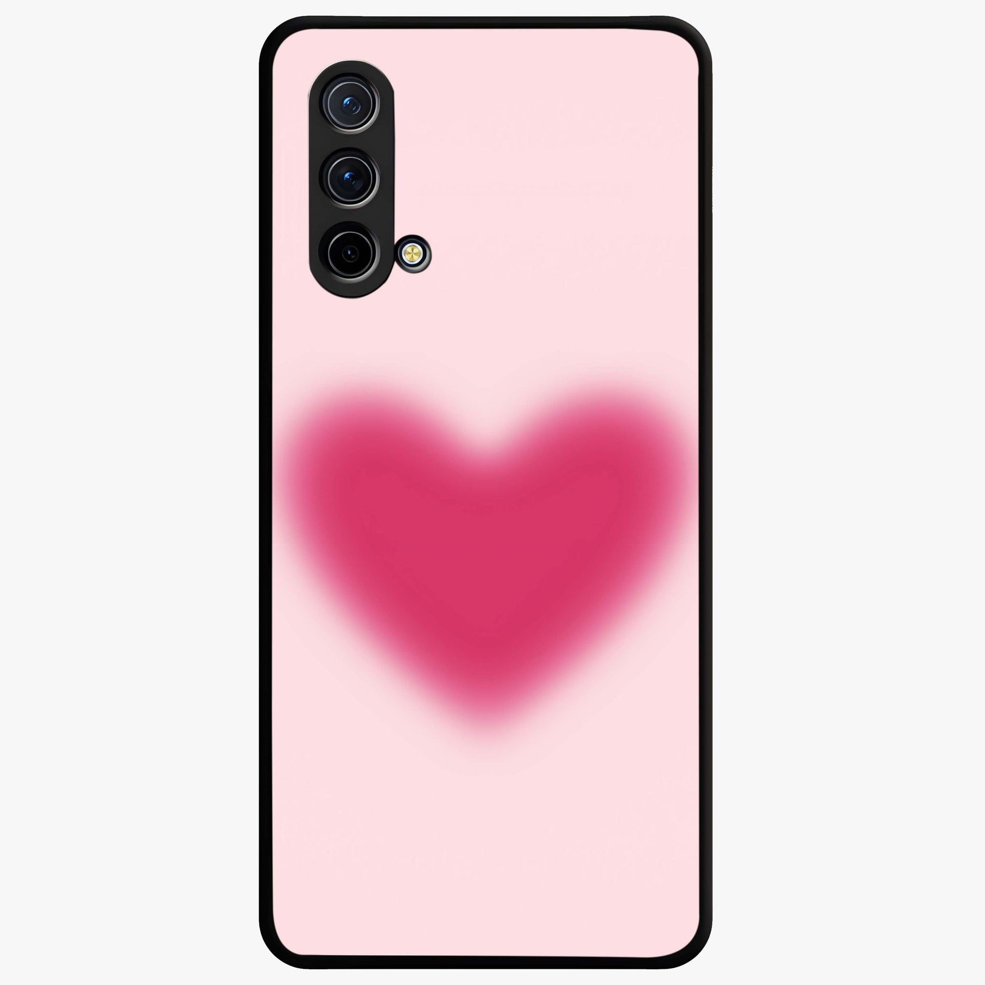 Pink Aura Heart Glass Case showing flat back view with glowing heart artwork and glossy glass finish.