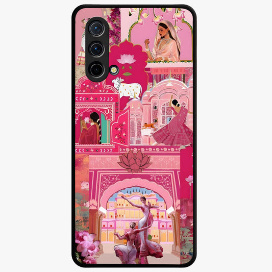 Pink Palace Muse Glass Case showing flat back view with elegant palace inspired artwork and glossy glass finish.
