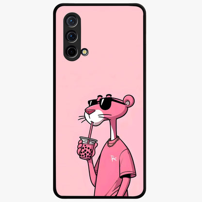 Pink Panther Glass Case showing flat back view with iconic pink panther artwork and glossy glass finish.