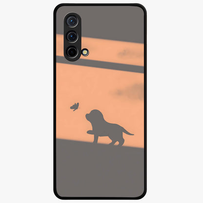 Puppy Shadow Art Glass Case showing flat back view with cute puppy shadow style artwork and glossy glass finish.