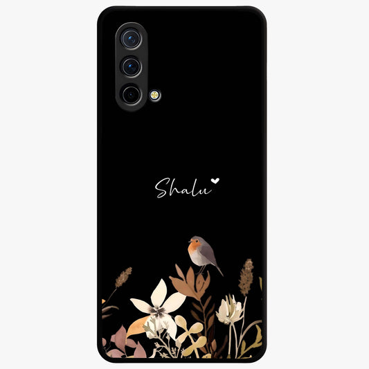Quiet Garden Tune Custom Name Glass Case showing flat back view with peaceful garden artwork and personalized name design.