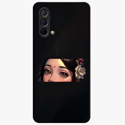 Radha Divine Embrace Glass Case showing flat back view with devotional Radha artwork and glossy glass finish.
