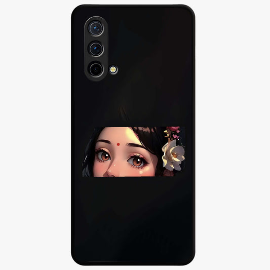 Radha Divine Embrace Glass Case showing flat back view with devotional Radha artwork and glossy glass finish.