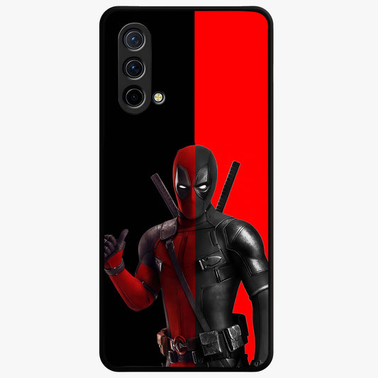 Red & Black Deadpool Theme Glass Case showing flat back view with bold comic inspired artwork and glossy glass finish.