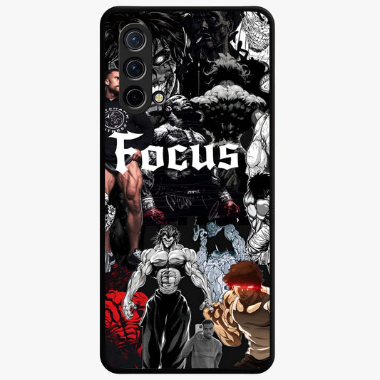 Relentless Power Focus Glass Case showing flat back view with motivational typography artwork and glossy glass finish.