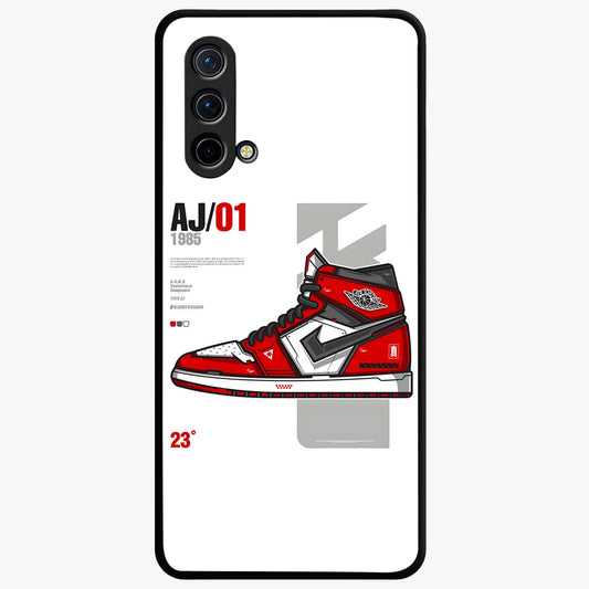 Retro Sneaker Blueprint Glass Case showing flat back view with sneaker blueprint style artwork and glossy glass finish.