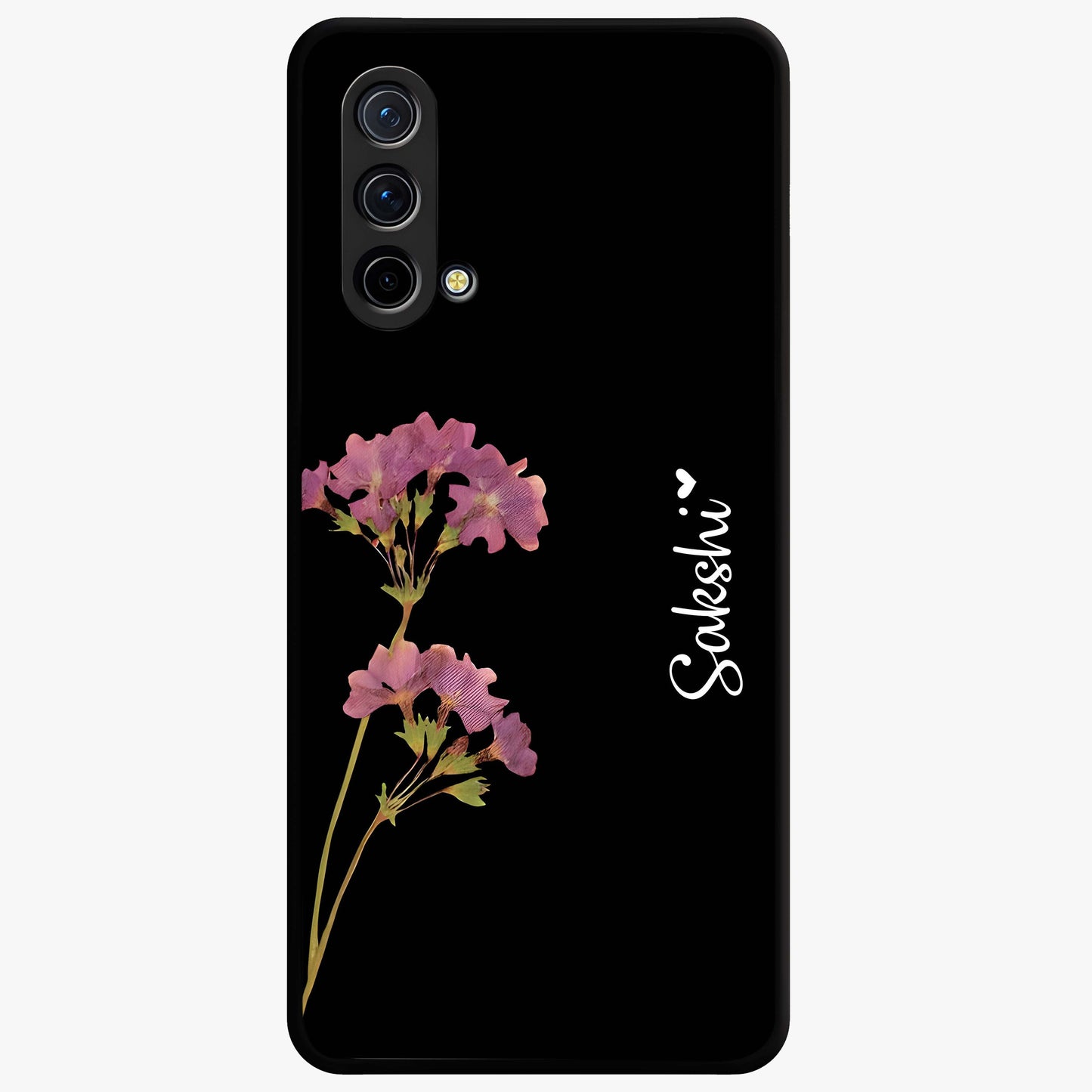 Riching Lavender Flower Custom Name Glass Case showing flat back view with lavender floral artwork and personalized name design.
