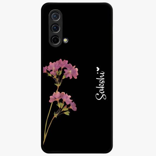 Riching Lavender Flower Custom Name Glass Case showing flat back view with lavender floral artwork and personalized name design.
