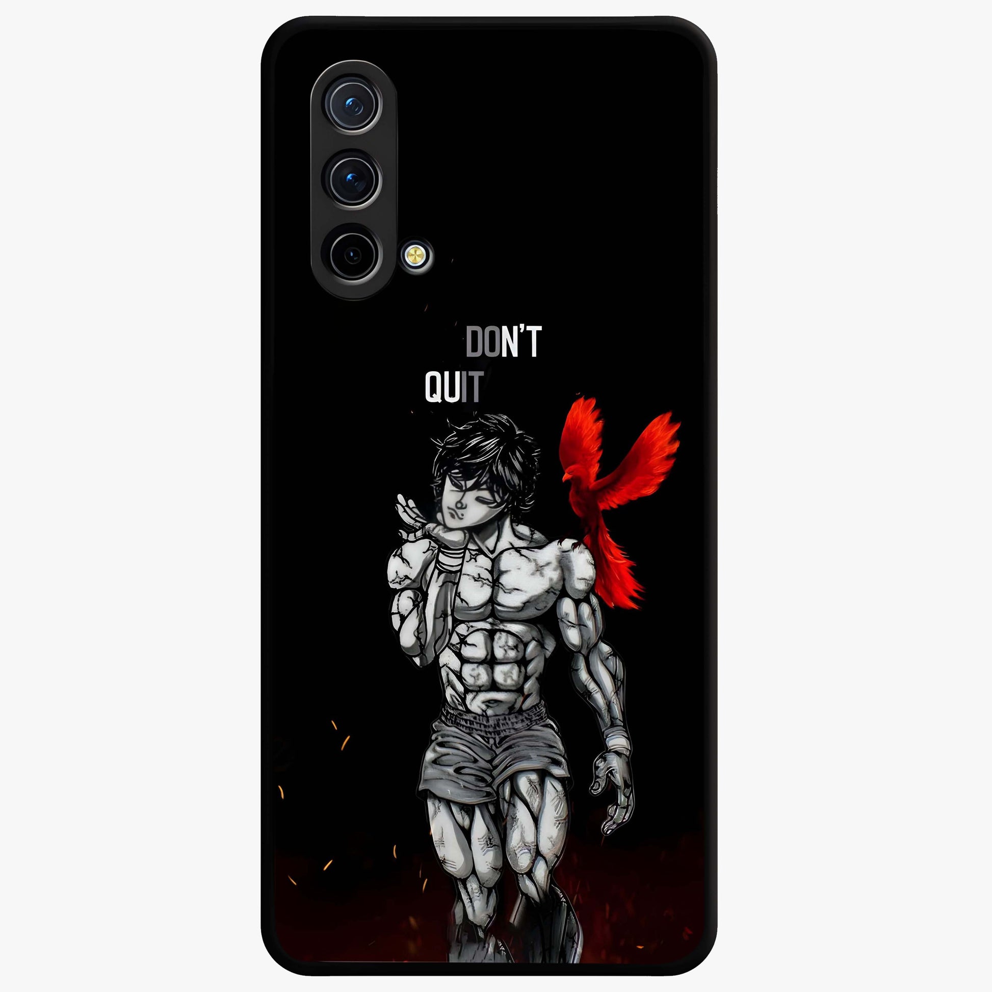 Rise Beyond Limits Glass Case showing flat back view with motivational typography artwork and glossy glass finish.