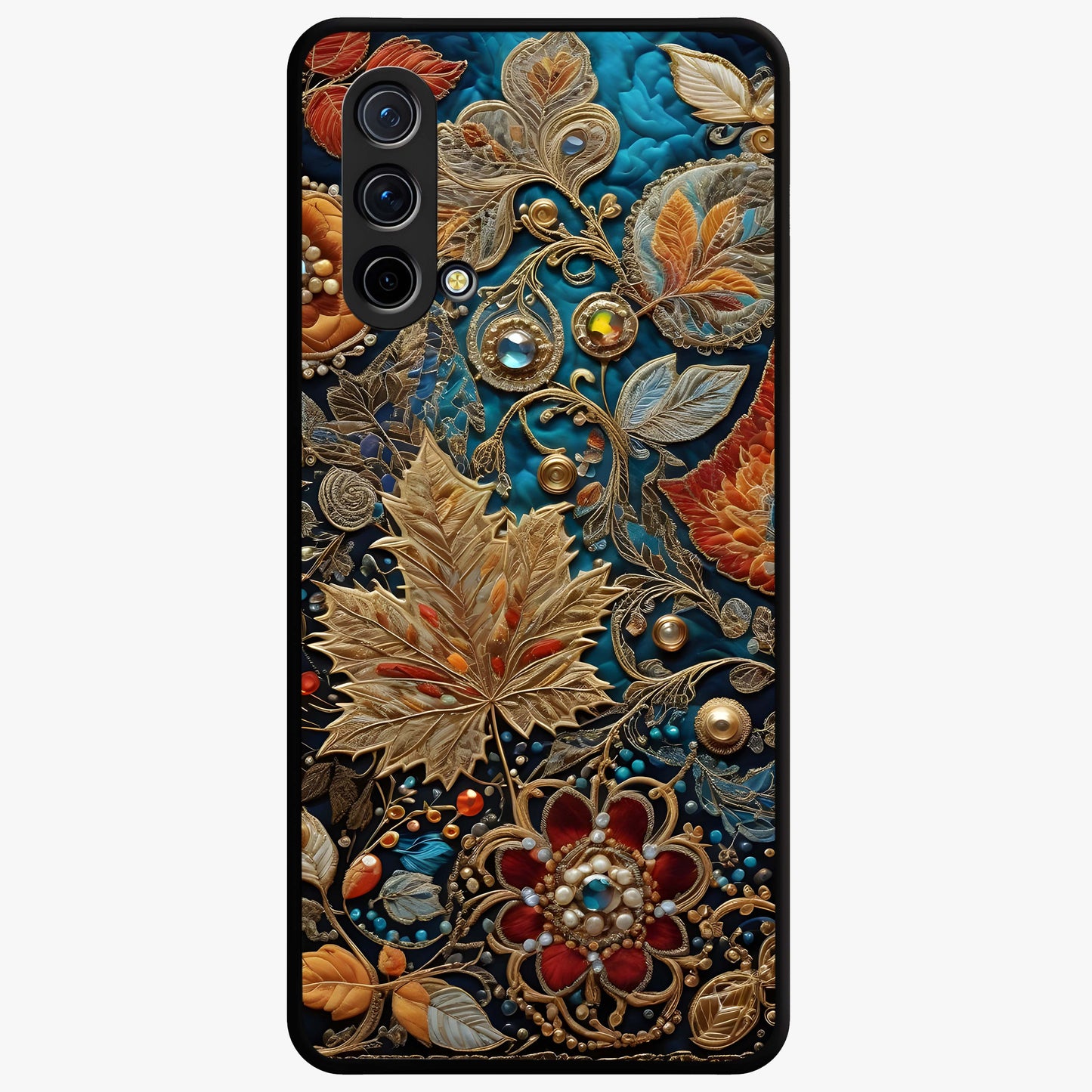 Royal Jewel Garden Glass Case showing flat back view with decorative floral garden artwork and glossy glass finish.