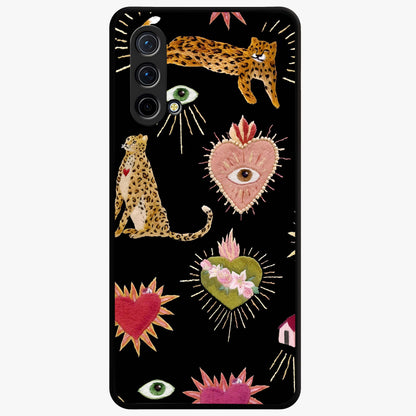 Sacred Jungle Heart Glass Case showing flat back view with jungle inspired heart artwork and glossy glass finish.