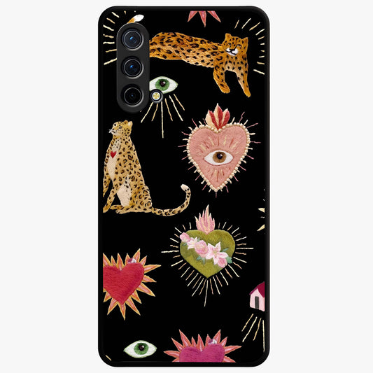 Sacred Jungle Heart Glass Case showing flat back view with jungle inspired heart artwork and glossy glass finish.