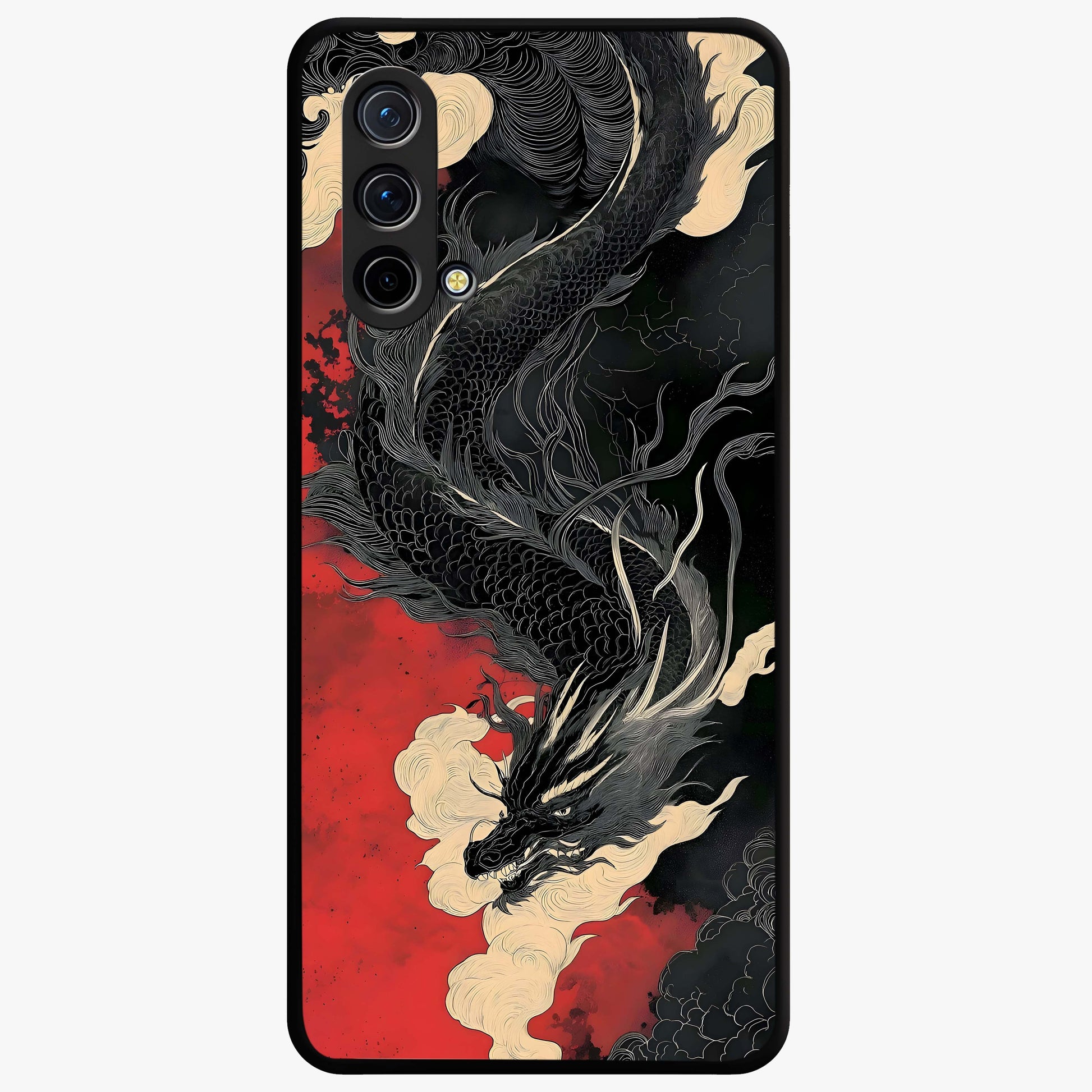 Shadow Dragon Fury Glass Case showing flat back view with fierce dragon artwork and glossy glass finish.