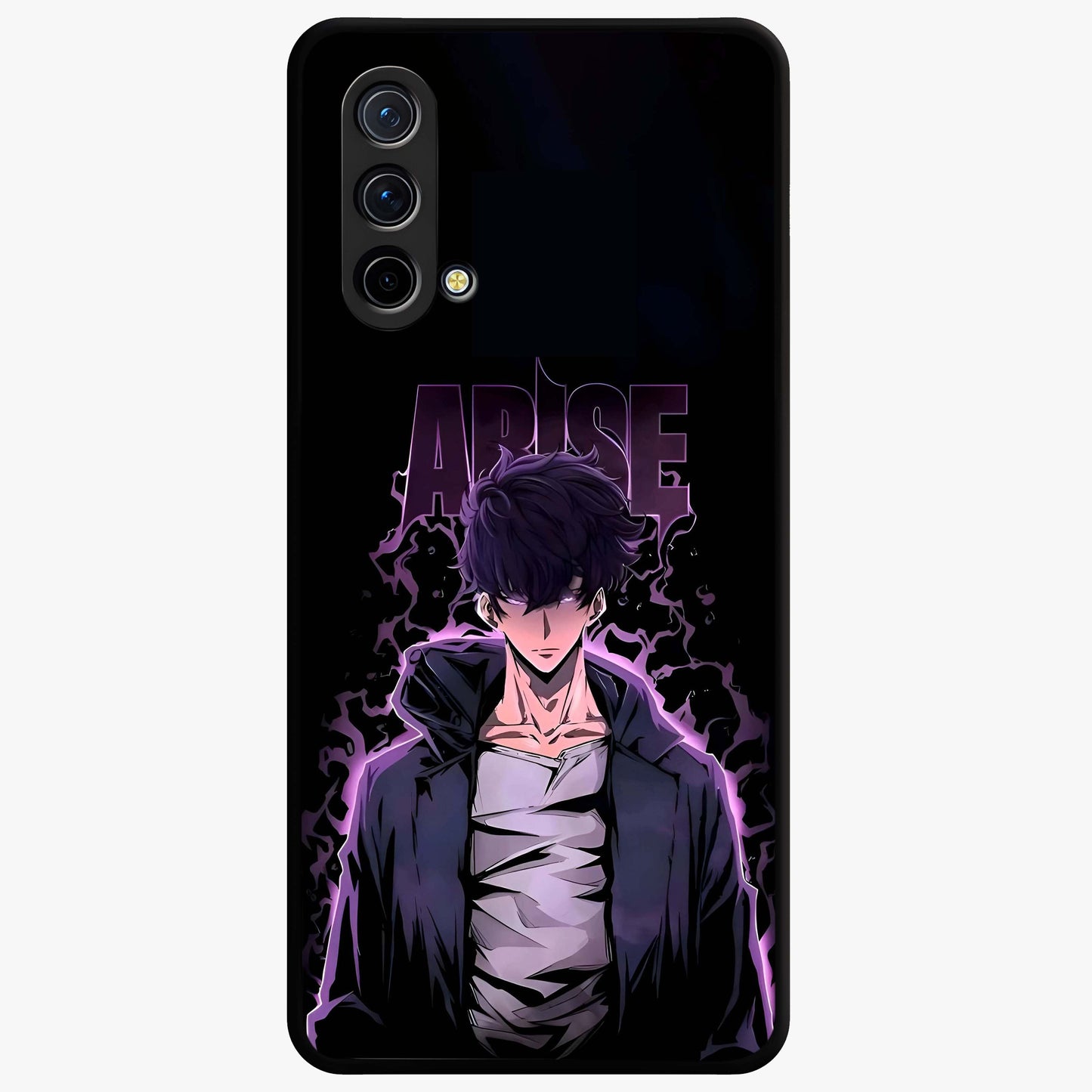 Shadow Monarch Awakening Glass Case showing flat back view with powerful dark monarch themed artwork and glossy glass finish.