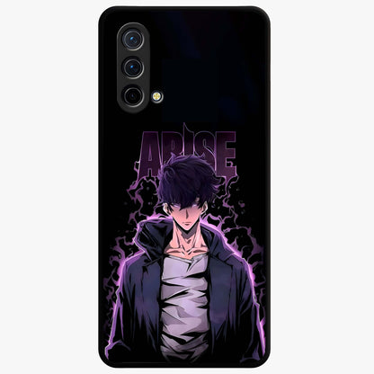 Shadow Monarch Awakening Glass Case showing flat back view with powerful dark monarch themed artwork and glossy glass finish.