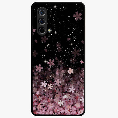 Small Starry Flowers Glass Case showing flat back view with delicate starry floral artwork and glossy glass finish.