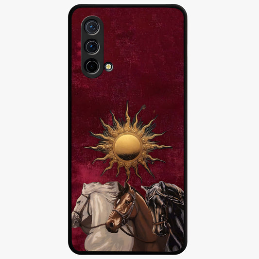 Solar Riders Glass Case showing flat back view with dynamic rider themed artwork and glossy glass finish.